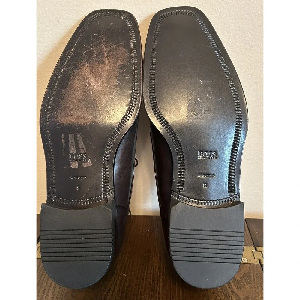 Boss Hugo Boss Men's Brown Leather‎ Lace Up Dress Shoes Sz 9 Square Toe